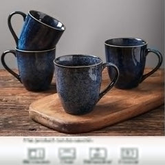 vicrays Coffee Mug Set, 12 Ounce, Set of 4, Ceramic Mug for Men, Women, Unique Glazed Mugs with Handle for Coffee, Tea, Milk, Cocoa, Cereal(blue)
