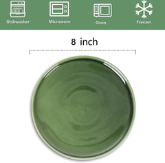 vicrays Ceramic Salad Plates Set - Porcelain 8 Inch Flat Dessert Appetizer Plate for Lunch Home Party Restaurant - Scratch Resistant Microwave Oven and Dishwasher Safe - Set of 6 (Green)