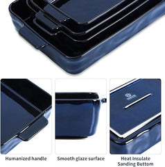 VICRAYS Keramik-Backformen-Set, rechteckige Lasagneformen aus Porzellan, Auflaufform-Set zum Backen, Kochen, für die Küche, Kuchen, Abendessen, Bankett und den täglichen Gebrauch, 4-teilig, Blau (24,2 cm/28,1 cm/29,9 cm/37 cm)