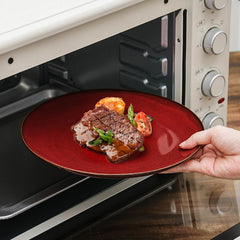 vicrays Ceramic Round Plates Set of 6 - Porcelain 8 inch Dinner Plates for Salad Dessert Appetizer Bread - Microwave Oven and Dishwasher Safe - Cherry Red