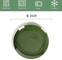 vicrays Ceramic Round Plates Set of 6 - Porcelain 8 inch Dinner Plates for Salad Dessert Appetizer Bread - Microwave Oven and Dishwasher Safe - Green