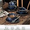 vicrays 6.5 oz Cappuccino Cups with Saucers, Set of 4, Ceramic Coffee Cup for Au Lait, Double shot, Latte, Cafe Mocha, Tea (Starry Blue)