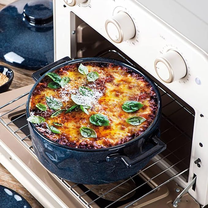 Vicrays Casserole Dish with Lid - Ceramic Lasagna Pan Deep 2 Quart Round Baking Dishes Covered Bakeware for Oven Safe Serving Dish with Handles for Party Dinner Banquet Daily Use (Blue)