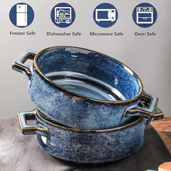 vicrays Keramik-Suppenschalen mit Griffen, 710 ml Porzellan-Suppentassen für französische Zwiebelsuppe, Müsli, Rindergulasch, Chili, Nudeln, Topfkuchen, mikrowellen- und ofenfest, 4er-Set (Blau)
