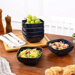 vicrays Ceramic Square Bowls Set - 24 Ounce Soup Dessert Snack Bowls, Stoneware Fluted Bowls Set for Kitchen, Serving, Chip Resistant, Dishwasher Microwave Safe, Set of 6 (Starry Blue)