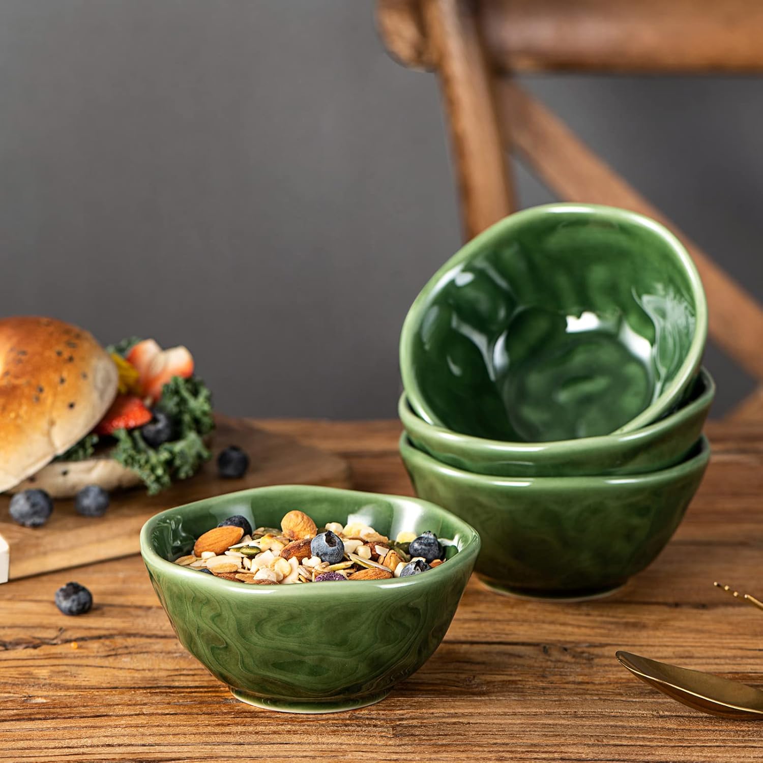 vicrays Ceramic Small Dessert Bowls Set - 10 oz, Set of 6, Microwave, Oven and Dishwasher Safe, for Rice, Ice Cream, Soup, Snacks, Cereal, Chili, Side Dishes etc, Kitchen Bowls Set(Green)