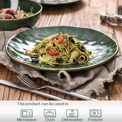 vicrays Ceramic Dinner Plates Set, 10.5 Inch, Set of 4, Round, Microwave, Oven, Dishwasher Safe, Porcelain Fluted Suitable for Steak, Pasta, Pizza, Home, Party, Restaurant (Green)