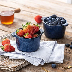Creme Brulee Ramekins Ceramic Bowls - VICRAYS Mini Custard Cups 6 oz oven Safe Bowls Souffle Dishes for Baking Individual Casserole Dipping Sauce Pioneer Woman Bakeware Set of 6, Blue