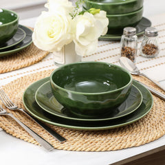 vicrays Ceramic Salad Bowls Set for Kitchen, Serving - 26 Ounce Soup Bowls, Pasta Bowls, Chip Resistant, Dishwasher Microwave Safe, Large, Fluted, stoneware, Set of 6 (Green)