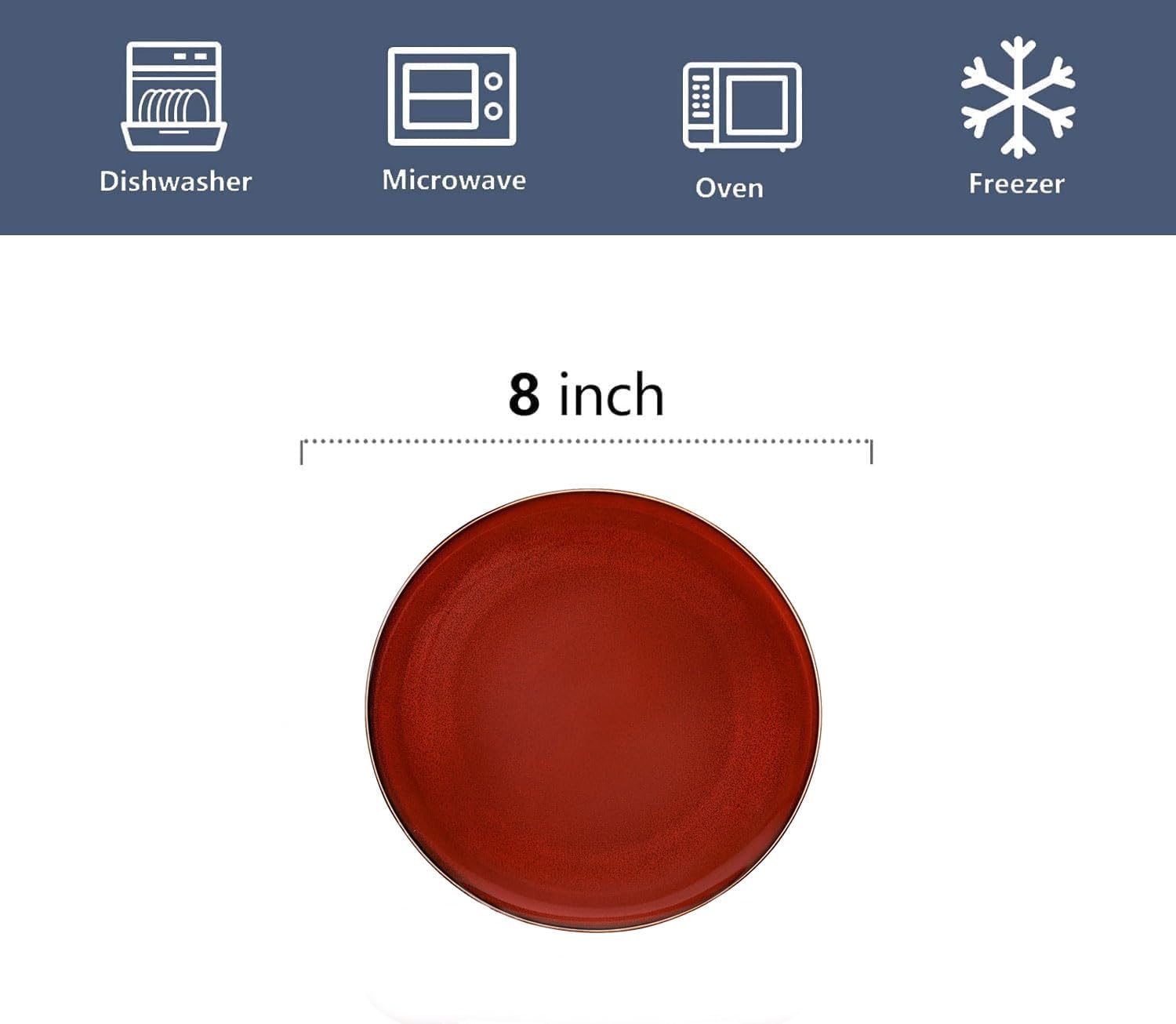 vicrays Ceramic Round Plates Set of 6 - Porcelain 8 inch Dinner Plates for Salad Dessert Appetizer Bread - Microwave Oven and Dishwasher Safe - Cherry Red