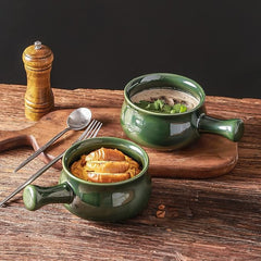 vicrays French Onion Soup Bowls With Handles, 26 Ounce for Soup, Chili, Beef Stew, Chip Resistant, Dishwasher Microwave Safe, Set of 4 (Green)