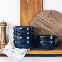 vicrays Ceramic Cereal Bowls - 26 Ounce Porcelain Soup Salad Rice Dessert Cream Set - Chip Resistant Dishwasher Microwave Safe - Set of 6 (Blue)
