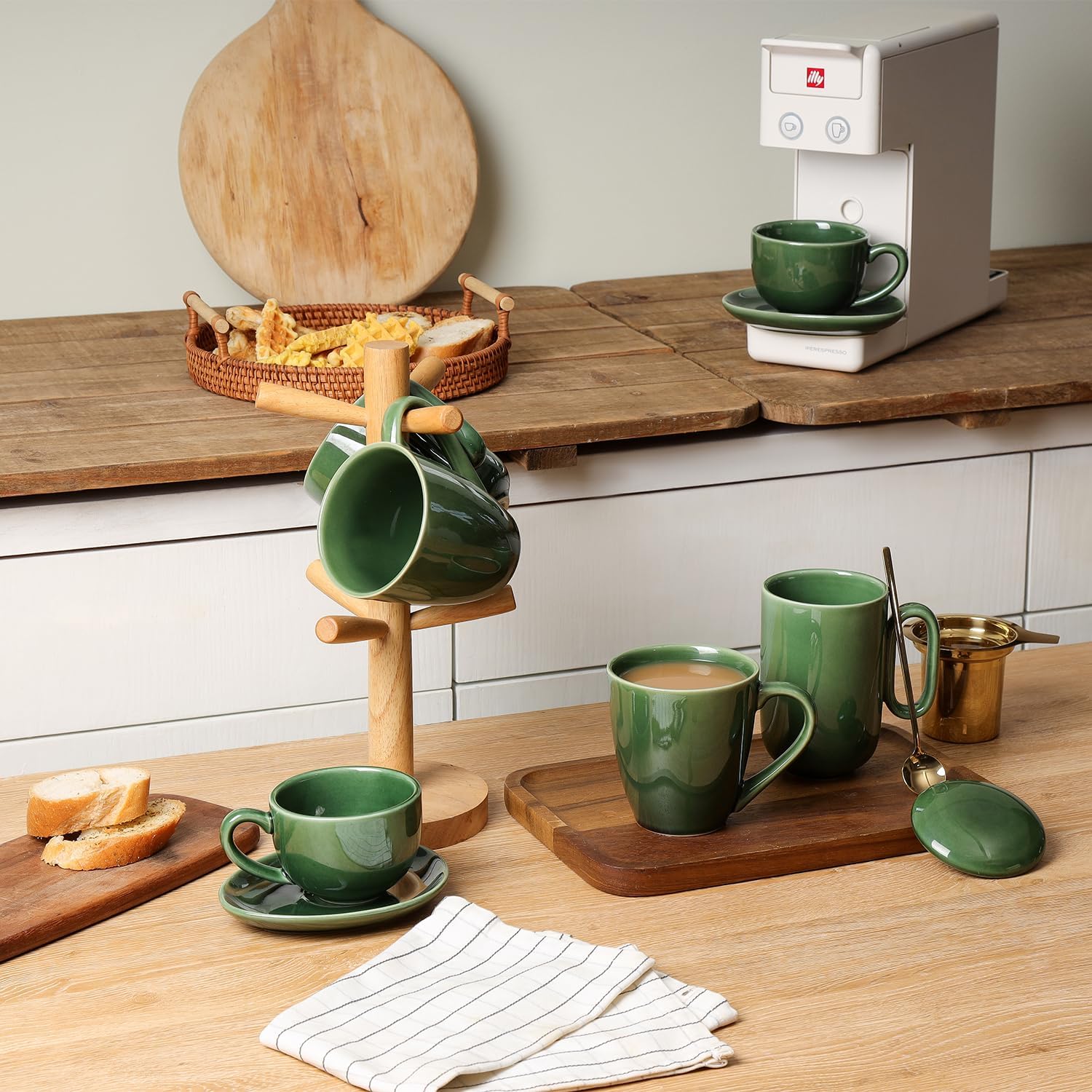 vicrays Jumbo Soup Mug Coffee Large - Ceramic Wide Oversized Extra Big Handle Bowls Latte Friends Mug Set Gaint Cereal Oatmeal Cappuccino Cup Set 27 oz -Green