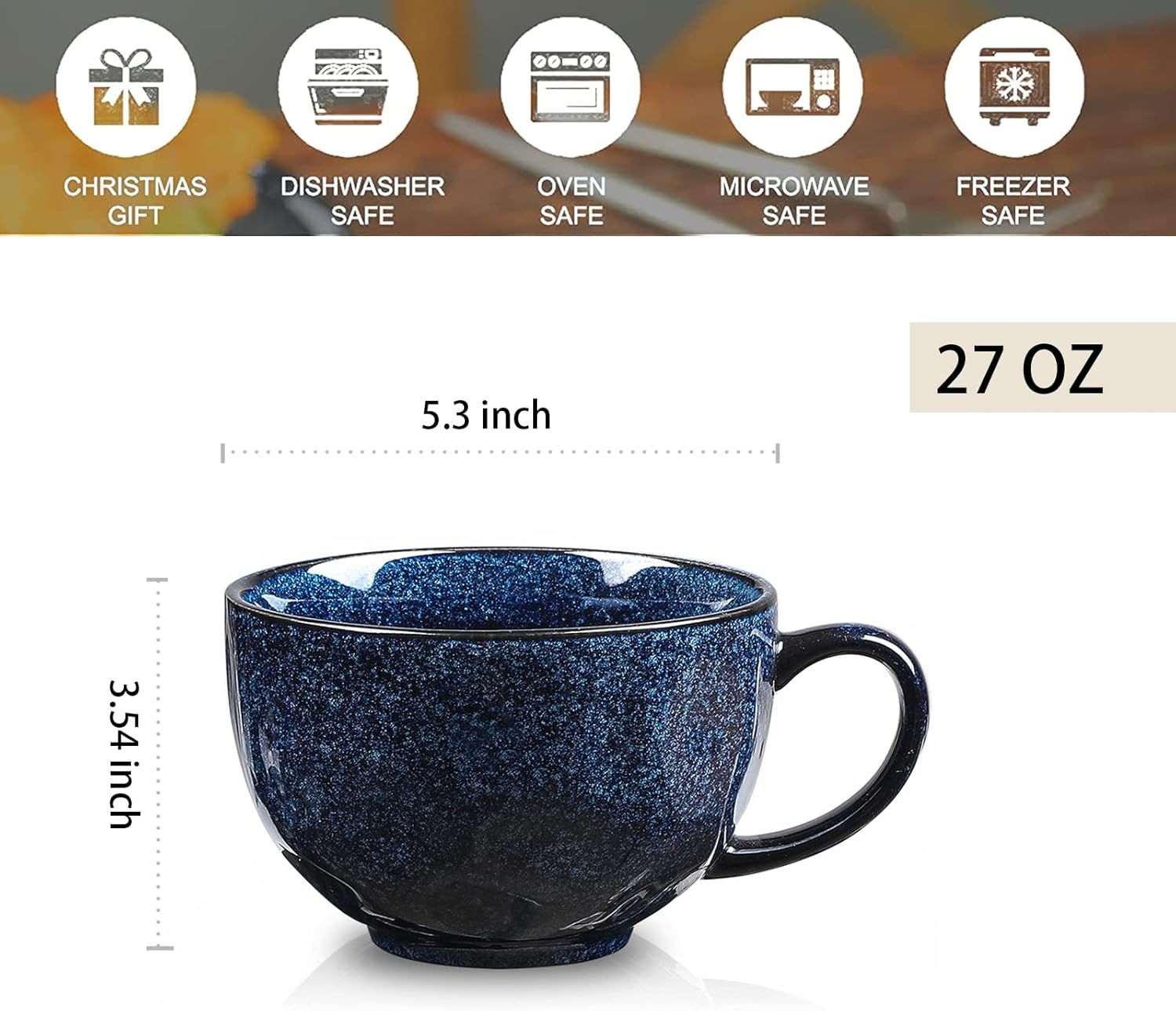 vicrays Jumbo Soup Mug Coffee Large - Ceramic Wide Oversized Extra Big Handle Bowls Latte Friends Mug Set Gaint Cereal Oatmeal Cappuccino Cup Set 27 oz