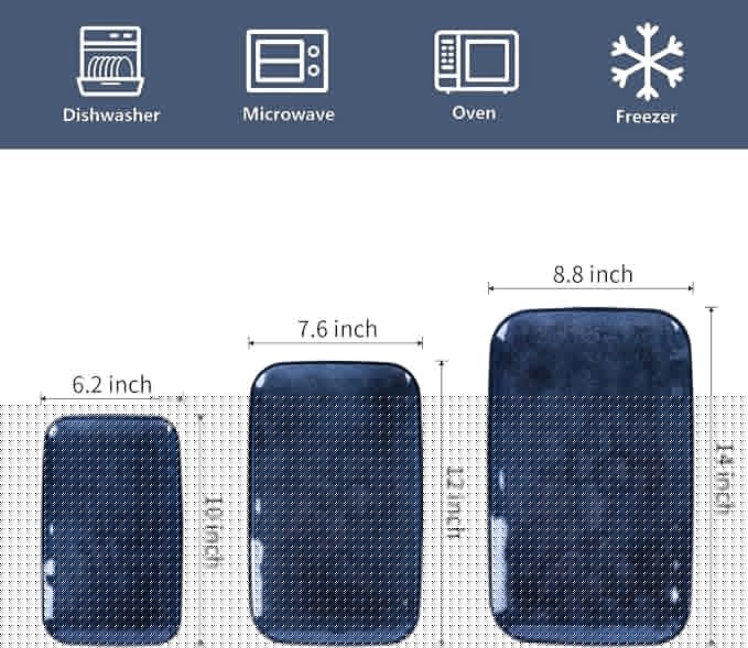 vicrays Keramik Rechteck Servierplatten - 35,5 cm, 30,5 cm, 25,4 cm Porzellan Servierplatten Teller für Party BBQ Vorspeisen Sushi Dessert - Mikrowellen- und Spülmaschinenfest - 3er-Set Blau