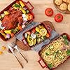 VICRAYS Ceramic Bakeware Set, Porcelain Rectangular Baking Dish, Baking Pan Lasagna Pans Casserole Dish Set for Cooking, Kitchen, Cake Dinner, Banquet, 3 PCS, 15 x 8.5 Inches (Cherry Red)