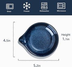 Ceramic Spoon Ladle Rest Coffee - VICRAYS Kitchen Stove Spoon Holder Spatula Cooking Accessories Farmhouse Utensil Rest Stove Spatula Decor for Countertop - Dishwasher Safe 5.2 Inches Blue Set of 4
