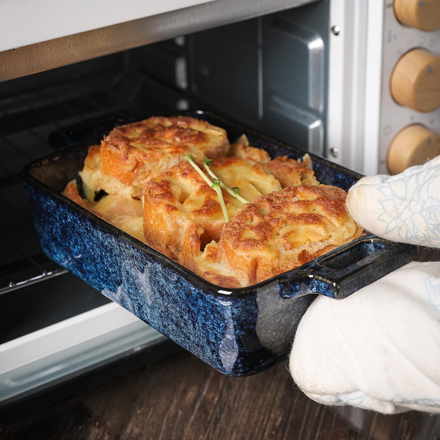 VICRAYS Keramik-Backformen-Set, rechteckige Lasagneformen aus Porzellan, Auflaufform-Set zum Backen, Kochen, für Küche, Kuchen, Abendessen, Bankett und täglichen Gebrauch, 3 Stück, 38 x 21,5 cm (Blau)