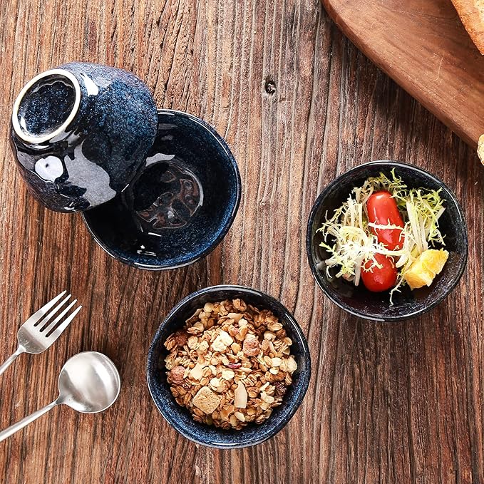 vicrays Ceramic Small Dessert Bowls Set - 10 oz, Set of 6, Microwave, Oven and Dishwasher Safe, for Rice, Ice Cream, Soup, Snacks, Cereal, Side Dishes, Kitchen Bowls Set (Starry Blue)