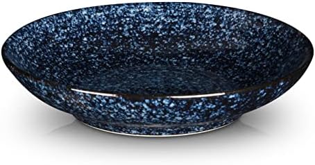 vicrays Ceramic Pasta Bowls Set, 34 Ounce Large Ripple Salad Bowls, Wide and Shallow, Chip Resistant, Dishwasher Microwave Safe, stoneware Bowls for Kitchen, Serving Bowls, Set of 4 (Blue)