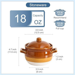 vicrays French Onion Soup Bowls with Lids and Handles, 18 Ounce for Soup, Beef Stew, Chili, Chip Resistant, Dishwasher Microwave Safe, Set of 4 (Brown)
