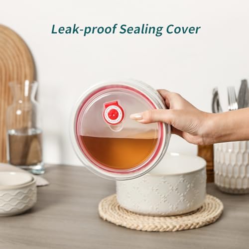 vicrays Ceramic Nesting Bowls with Lids, Set of 4, Embossed Serving Bowls for Food Storage, Popcorn, Salad etc, Microwave &amp; Dishwasher Safe, 10oz to 53oz