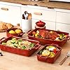 VICRAYS Ceramic Bakeware Set, Porcelain Rectangular Baking Dish, Baking Pan Lasagna Pans Casserole Dish Set for Cooking, Kitchen, Cake Dinner, Banquet, 3 PCS, 15 x 8.5 Inches (Cherry Red)