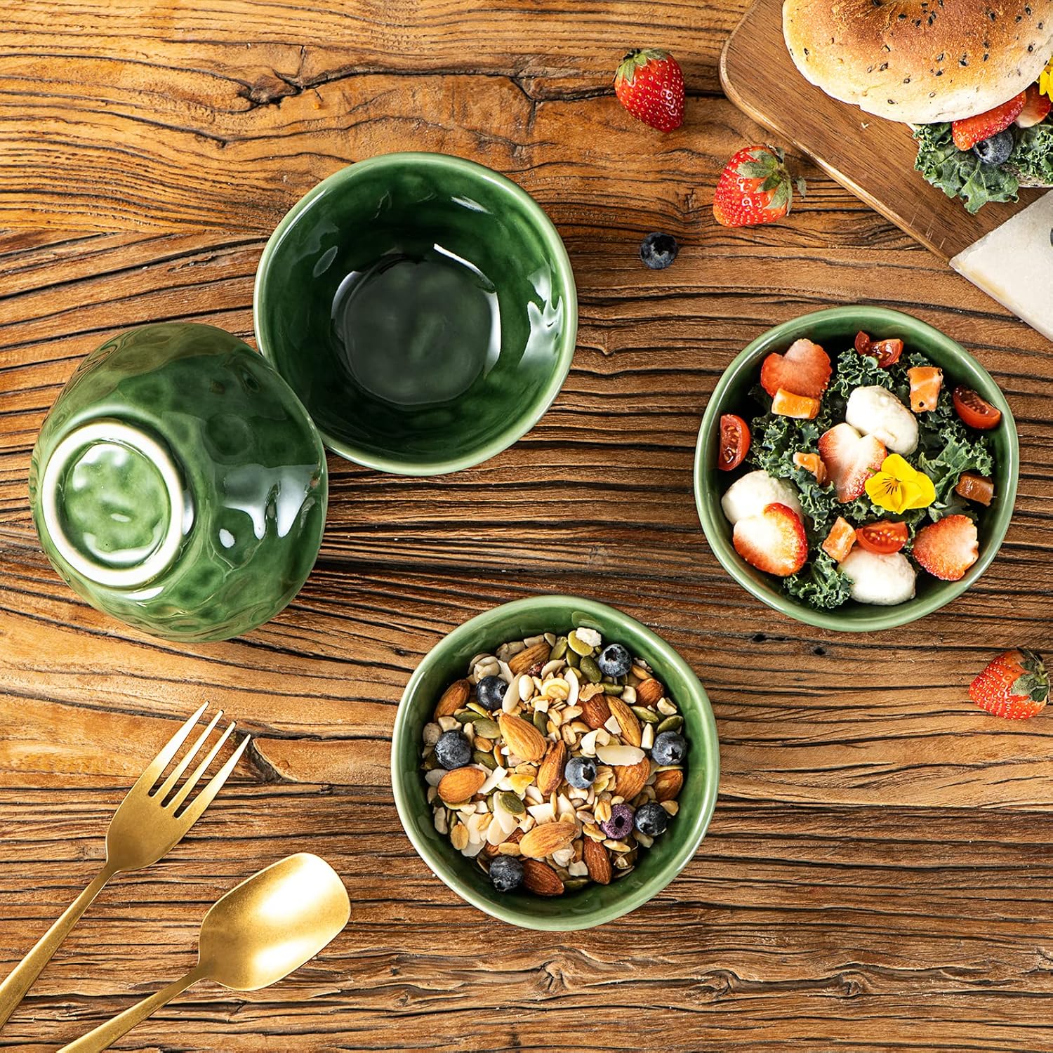 vicrays Ceramic Small Dessert Bowls Set - 10 oz, Set of 6, Microwave, Oven and Dishwasher Safe, for Rice, Ice Cream, Soup, Snacks, Cereal, Chili, Side Dishes etc, Kitchen Bowls Set(Green)