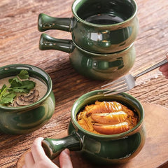 vicrays French Onion Soup Bowls With Handles, 26 Ounce for Soup, Chili, Beef Stew, Chip Resistant, Dishwasher Microwave Safe, Set of 4 (Green)