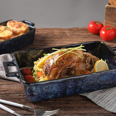 VICRAYS Keramik-Backformen-Set, rechteckige Lasagneformen aus Porzellan, Auflaufform-Set zum Backen, Kochen, für Küche, Kuchen, Abendessen, Bankett und täglichen Gebrauch, 3 Stück, 38 x 21,5 cm (Blau)