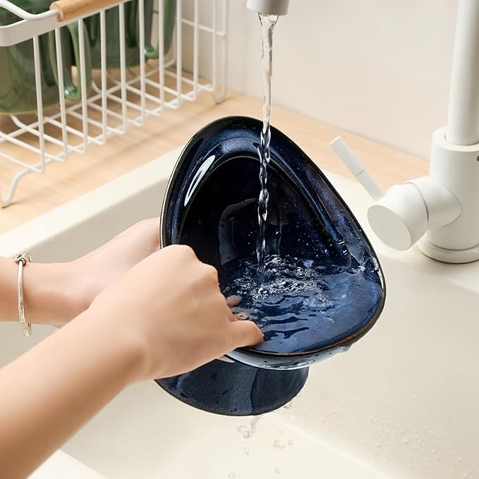Vicrays Ceramic Cat Bowl Set - Cat Food Feeding Bowls for Indoor Cats, Whisker Friendly Cute Cat Dish Plates, Microwave &amp; Dishwasher Safe, 2 Pack, 11 oz, 6.4 inch, Blue
