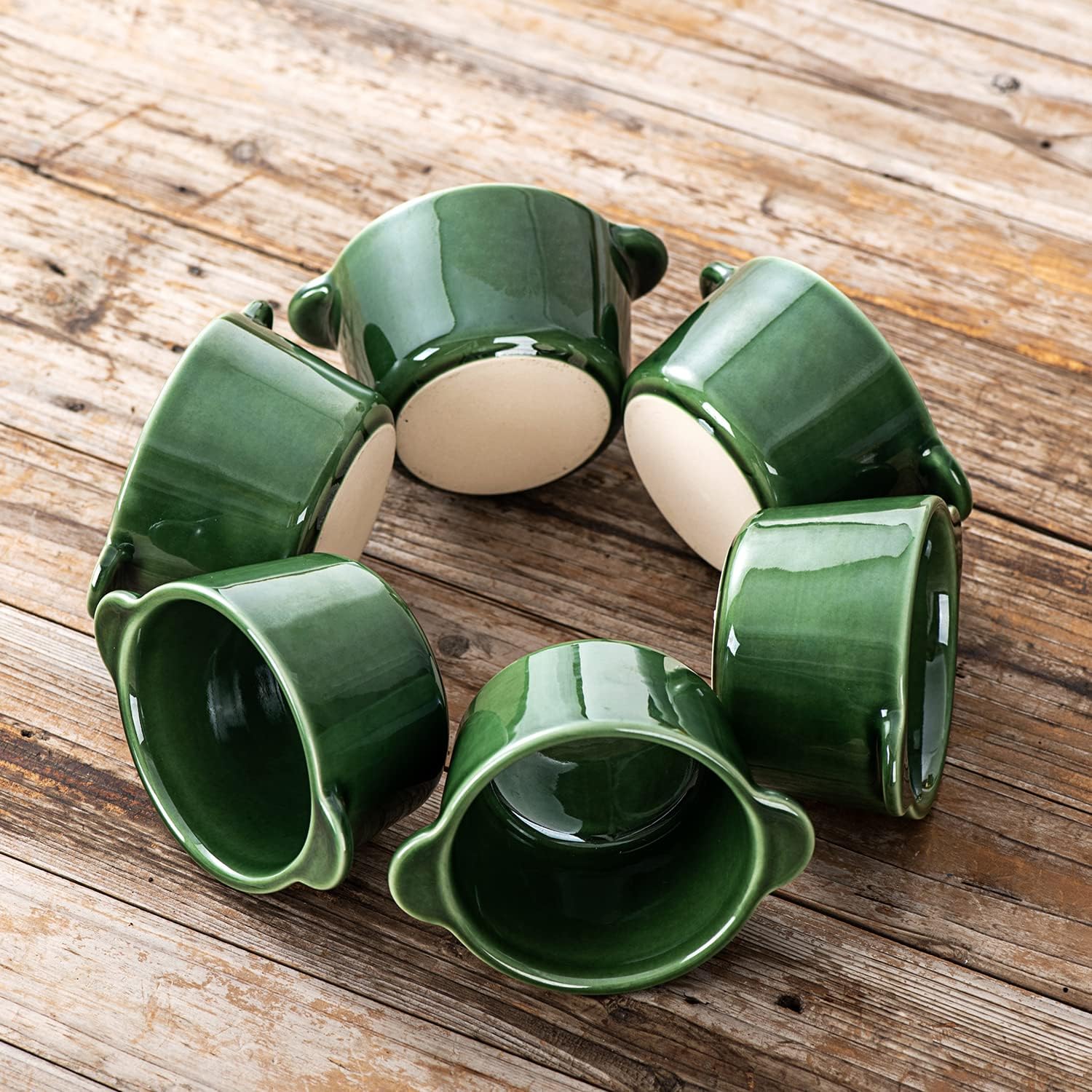 Creme Brulee Ramekins Ceramic Bowls - VICRAYS Mini Custard Cups 8 oz oven Safe Bowls Souffle Dishes for Baking Individual Casserole Dipping Sauce Pioneer Woman Bakeware Set of 6, Green
