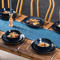 vicrays Ceramic Salad Bowls Set for Kitchen, Serving - 32 Ounce Soup Bowls, Pasta Bowls, Chip Resistant, Dishwasher Microwave Safe, Large, Fluted, stoneware, Set of 4 (Blue)