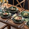 vicrays Ceramic Dinner Plates Set, 10.5 Inch, Set of 6, Round, Microwave, Oven, Dishwasher Safe, Scratch Resistant, Porcelain Fluted Suitable for Steak, Pasta, Pizza, Home, Restaurant, Green
