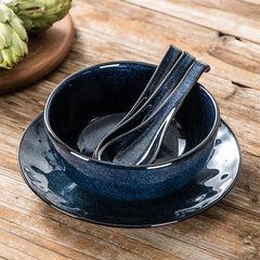Vicrays Ceramic Soup Spoons Asian - Chinese Porcelain Soup Spoons Japanese 6.4 inch Ladle Serving Utensils for Ramen Dumplings Wonton Pho Miso Noodle Cereal Coffee Mugs - Set of 6 Blue