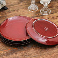 vicrays Ceramic Round Plates Set of 6 - Porcelain 8 inch Dinner Plates for Salad Dessert Appetizer Bread - Microwave Oven and Dishwasher Safe - Cherry Red