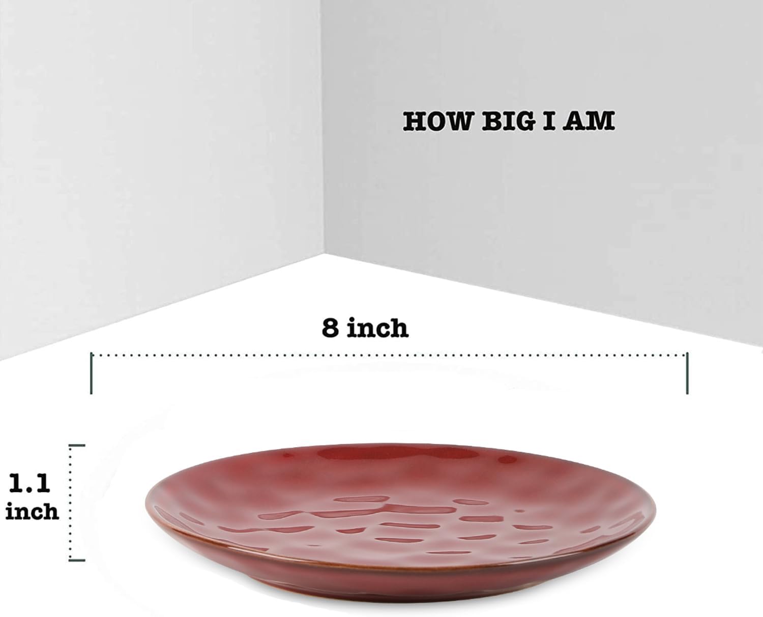 vicrays Ceramic Dessert Salad Plates, 8 Inch, Set of 6, Round, Microwave, Oven, and Dishwasher Safe, Scratch Resistant, Porcelain Fluted Suitable for Snacks, Appetizer, Home, Restaurant (Cherry Red)