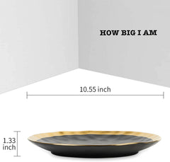 vicrays Ceramic Dinner Plates Set, 10 Inch, Set of 6, Round, Dishwasher Safe, NOT Microwave Safe, Suitable for Steak, Pasta, Home, Party, Restaurant（Black with Golden）