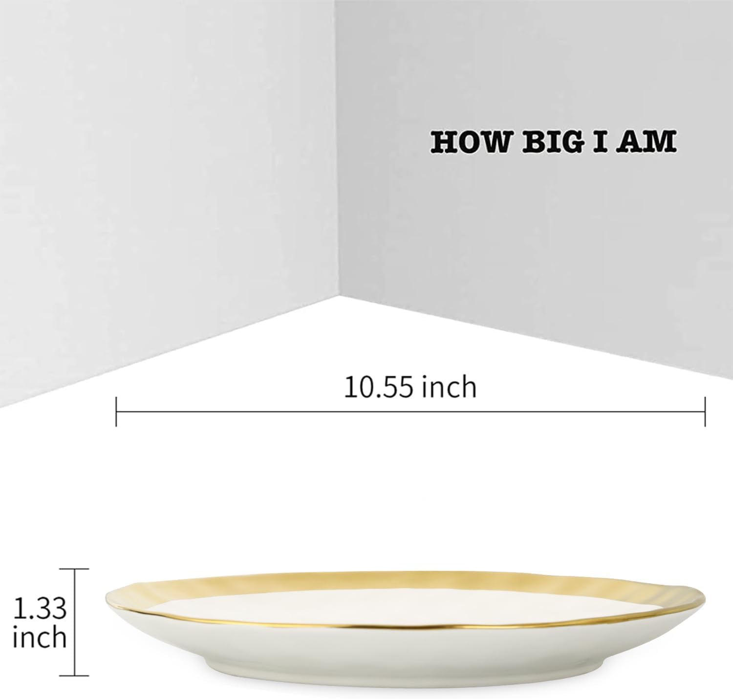 vicrays Ceramic Dinner Plates Set, 10 Inch, Set of 6, Round, Dishwasher Safe, NOT Microwave Safe, Suitable for Steak, Pasta, Home, Party, Restaurant（White with Golden）