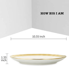 vicrays Ceramic Dinner Plates Set, 10 Inch, Set of 6, Round, Dishwasher Safe, NOT Microwave Safe, Suitable for Steak, Pasta, Home, Party, Restaurant（White with Golden）