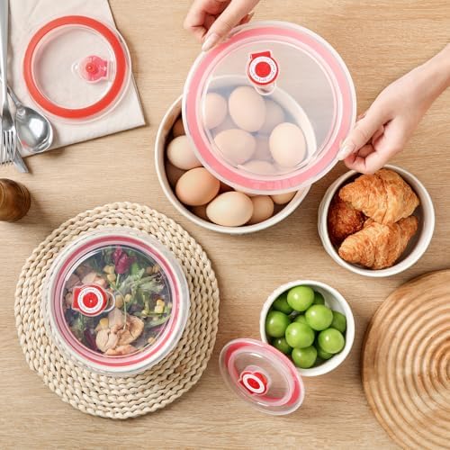vicrays Ceramic Nesting Bowls with Lids, Set of 4, Embossed Serving Bowls for Food Storage, Popcorn, Salad etc, Microwave &amp; Dishwasher Safe, 10oz to 53oz