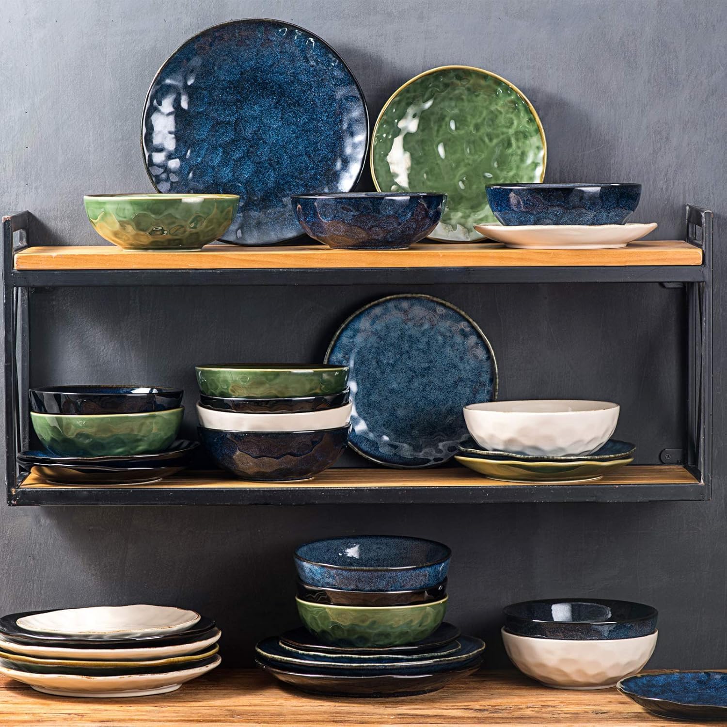 vicrays Ceramic Dinner Plates Set, 10.5 Inch, Set of 4, Round, Microwave, Oven, Dishwasher Safe, Porcelain Fluted Suitable for Steak, Pasta, Pizza, Home, Party, Restaurant (Green)