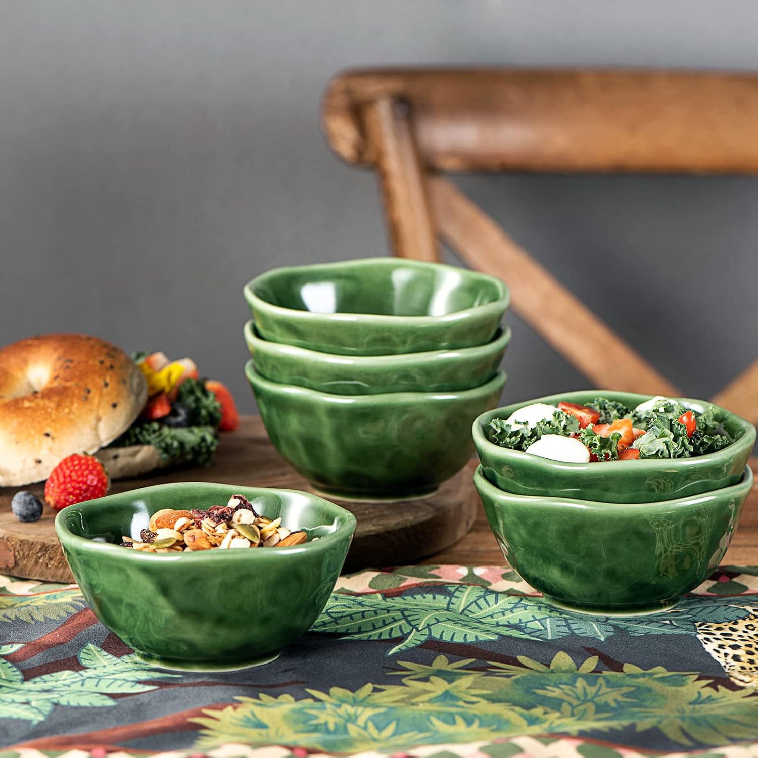 vicrays Ceramic Small Dessert Bowls Set - 10 oz, Set of 6, Microwave, Oven and Dishwasher Safe, for Rice, Ice Cream, Soup, Snacks, Cereal, Chili, Side Dishes etc, Kitchen Bowls Set(Green)
