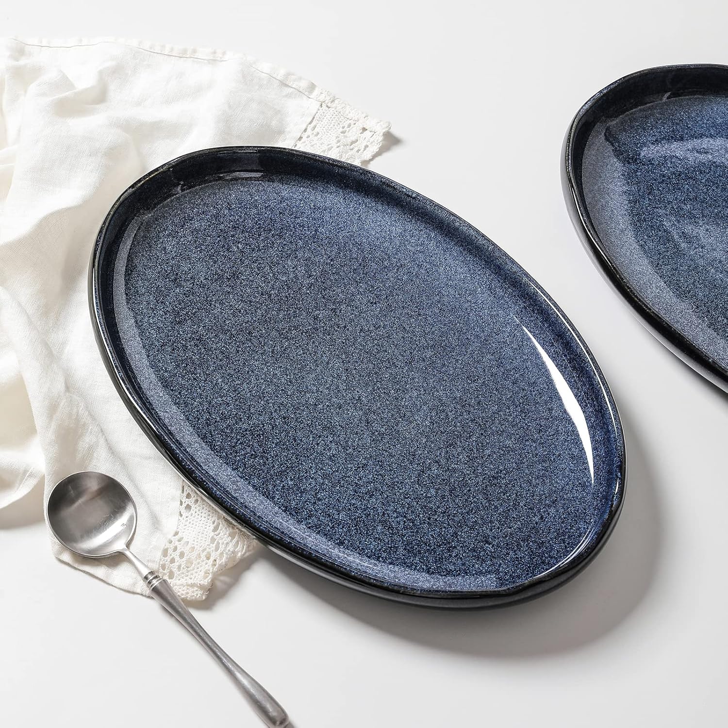 vicrays Servierplatte Keramisches Tablett Extra Große Ovale 36,8 cm Porzellan-Speiseplatten Langes Serviergeschirr Set für Partys, Restaurants, Speisen, Fleisch, Sushi, Fisch, Truthahnplatte