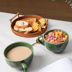 vicrays Jumbo Soup Mug Coffee Large - Ceramic Wide Oversized Extra Big Handle Bowls Latte Friends Mug Set Gaint Cereal Oatmeal Cappuccino Cup Set 27 oz -Green