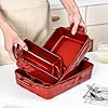 VICRAYS Ceramic Bakeware Set, Porcelain Rectangular Baking Dish, Baking Pan Lasagna Pans Casserole Dish Set for Cooking, Kitchen, Cake Dinner, Banquet, 3 PCS, 15 x 8.5 Inches (Cherry Red)