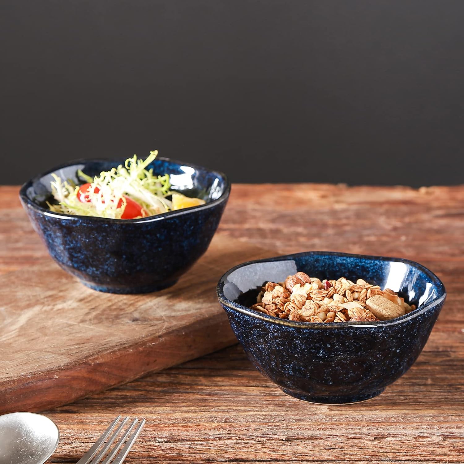 vicrays Ceramic Small Dessert Bowls Set - 10 oz, Set of 6, Microwave, Oven and Dishwasher Safe, for Rice, Ice Cream, Soup, Snacks, Cereal, Side Dishes, Kitchen Bowls Set (Starry Blue)