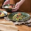 vicrays Ceramic Dinner Plates Set, 10.5 Inch, Set of 6, Round, Microwave, Oven, Dishwasher Safe, Scratch Resistant, Porcelain Fluted Suitable for Steak, Pasta, Pizza, Home, Restaurant, Green