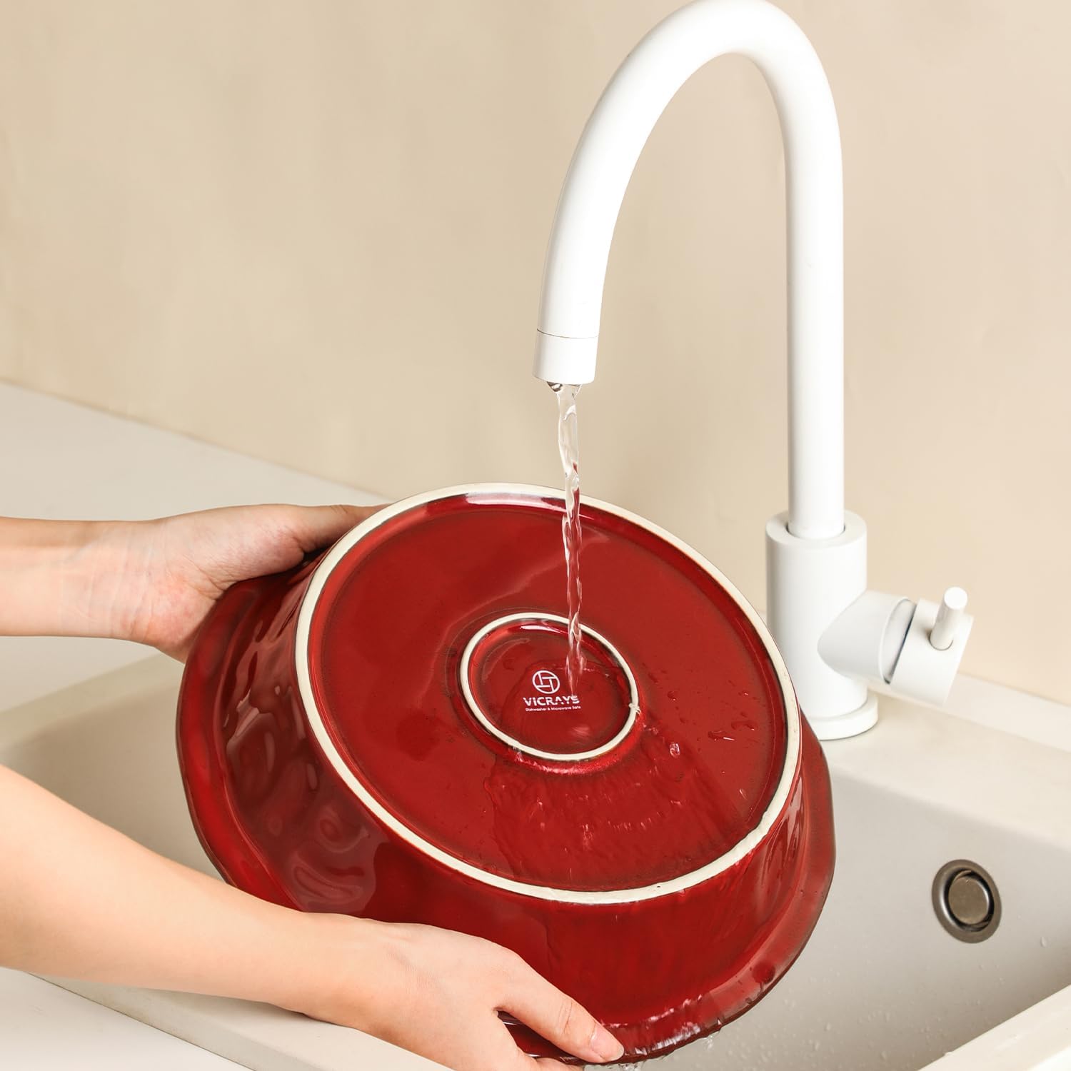 vicrays Ceramic Pie Pan for Baking - 9 inch Pie Plate, Round, Fluted and Deep Pie Dish for Tart, Pizza, Apple Pie, Quiche, Pot Pies, Cake - Reactive Glaze (Cherry Red)