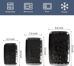 vicrays Ceramic Rectangle Serving Platters - 14" 12" 10" Porcelain Serving Trays Plates for Party BBQ Appetizers Sushi Dessert - Microwave Oven and Dishwasher Safe - Set of 3 Bright Black